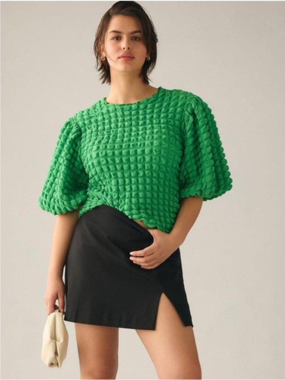 Anthropologie eri + ali puffy green blouse Medium